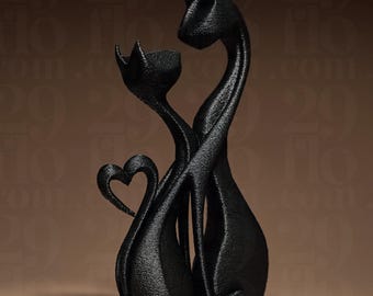 Abstract Cat Sculpture, Romantic Intertwined Cats, Modern Desk Decor