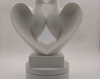 White Doves Figurine, Heart Sculpture, Romantic Gift, 3D Printed