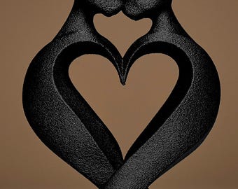 Geometric Love Figurine Statue, 3D Printed cat lover,