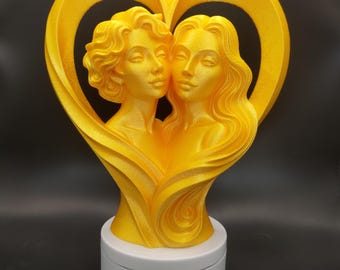 Two Golden Souls One Heart | decor | 3d printed gift | love couple | handcrafted statue