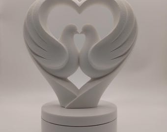 Dove Heart Figurine, 3D printed sculpture, valentines day gift, wedding decor