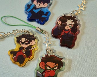 Batfamily Phone Charms Nightwing Red Hood Red Robin Damian Wayne DC Comics Batfam Keychains