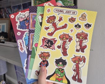 Fogli di adesivi DC, formato A5 con glitter satinato, Young Justice, Lanterna Verde, Gotham Rogues, fumetti, Batfam