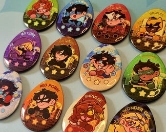 DC Comics Batfamília Justiça Jovem Super Filhos Tamagotchi Badges Asa Noturna Capuz Vermelho Batgirl Superboy Robin Mulher Maravilha
