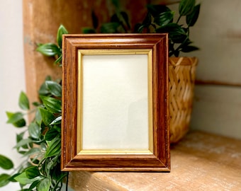 Handmade A7 Miniature picture Frame Brown Gold Wooden with Glass and wall mountings - Inner window measures 95mm x 65mm - Made in England
