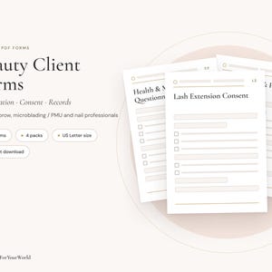 Beauty Client Forms Bundle, Lash Brow PMU Nail Consent and Consultation Forms, Fillable PDF Intake & Aftercare Templates, 34 Form pages