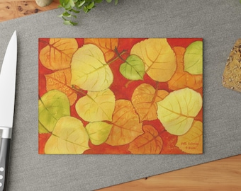 Autumn Aspen Leaves Glass Cutting Board | Fall Leaf Kitchen Decor