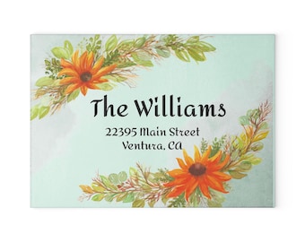 Personalized Glass Cutting Board | Sunflower Watercolor Wreath decor | Floral Kitchen Decor | Housewarming Gift