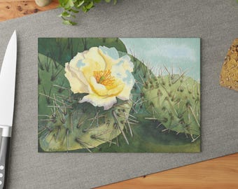 Yellow Cactus Bloom Glass Cutting Board |  Desert Flower