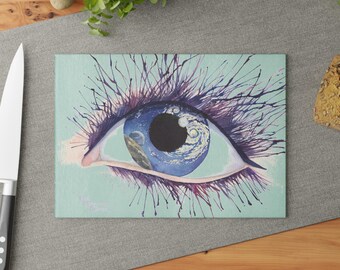 Stars in her Eyes Glass Cutting Board | Surreal Eye Artwork