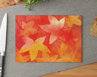 Autumn Maple Leaves Glass Cutting Board | Fall Leaf Kitchen Decor