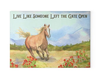 Running Horse Watercolor, Glass Cutting Board | Available in two sizes