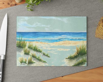 Seascape Beach Dunes Glass Cutting Board | Coastal Ocean Waves Art