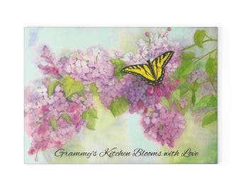 Butterfly and Floral Glass Cutting Board for Grammy