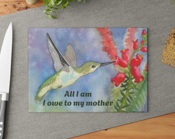 Mother's Day Hummingbird Glass Cutting Board | Original Watercolor Art