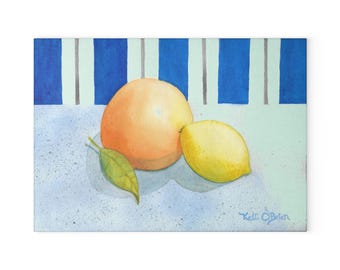 Citrus Still Life Glass Cutting Board | Lemon Orange Kitchen Art