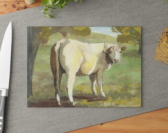 Country Cow watercolor painting Glass Cutting Board | Country Kitchen Décor