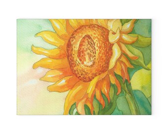 Sunflower Watercolor Glass Cutting Board | Floral Kitchen Decor