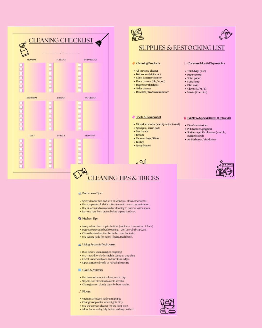 Editable Cleaning Schedule Canva Template + Supplies List + Tips&tricks ...