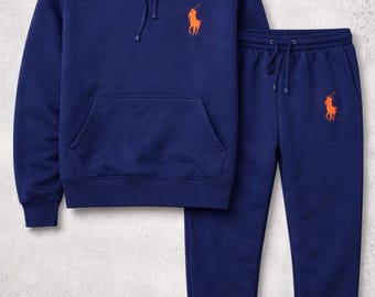 Conjunto deportivo de forro polar azul marino para hombre, sudadera con capucha, pantalones deportivos, chándal, estilo estadounidense.