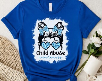Child Abuse Prevention Awareness Shirt, We Wear Blue Child Abuse Prevention Shirt, Blue Messy Bun Ribbon Tee, Child Abuse Warrior Tee