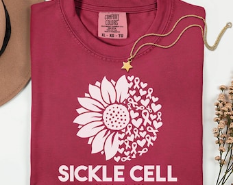 Sickle Cell Awareness Comfort Colors® Shirt, Sunflower Burgundy Ribbon Sickle Cell Tee, Sickle Cell Survivor Tee, Sickle Cell Anemia Support