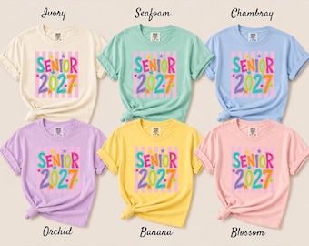 Comfort Colors® Senior 2027 Girls Shirt, 2027 Senior Tee, Stripes Senior Class of 2027 Shirt, Graduation Gift Shirt, Senior 2027 Gift Tee