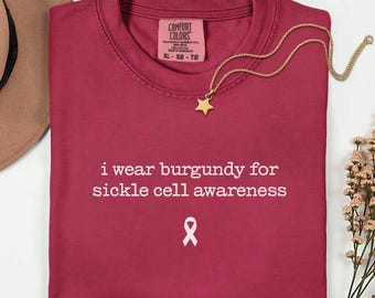 Sickle Cell Awareness Comfort Colors® Shirt, Burgundy Ribbon Sickle Cell Shirt, Sickle Cell Survivor Gift Tee, Sickle Cell Anemia Support