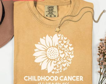Childhood Cancer Awareness Comfort Colors® Shirt, Gold Sunflower Childhood Cancer shirt, Gold Ribbon Shirt, Childhood Cancer Support Shirt