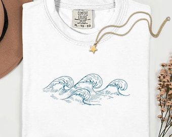 Comfort Colors® Ocean Waves Graphic Tee, Minimalist Beach Shirt, Aesthetic Beach Tee, Minimal Summer Tee, Trendy Beach Shirt, Ocean Life Tee