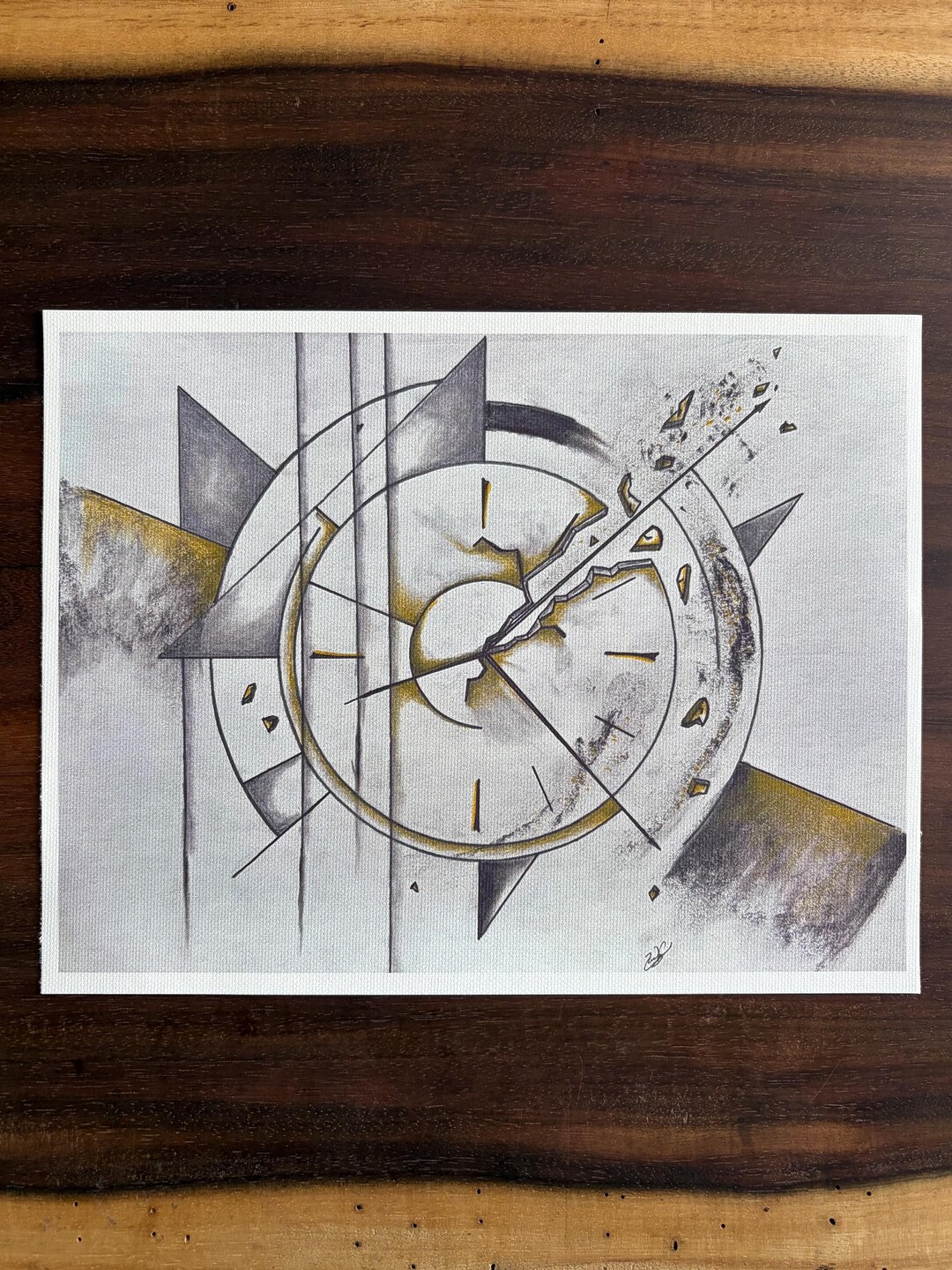 Abstract Clock Cotton Canvas Print, Black Gold Geometric Wall Art (8.5 ...