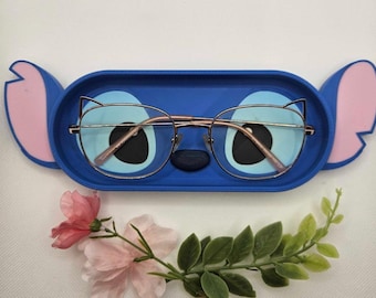 Eyeglass Holder Tray with Ears | Glasses Organizer | Cartoon Style Desk Tray | Blue Character Design