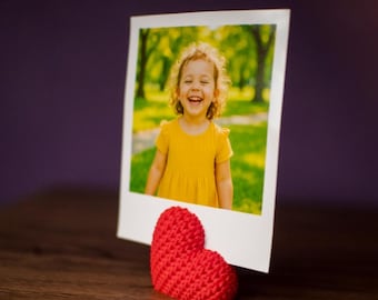 Portafoto a forma di cuore rosso fatto a mano – Supporto decorativo da scrivania