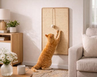 Griffoir mural en sisal pour chat | Protecteur de meubles avec balle jouet
