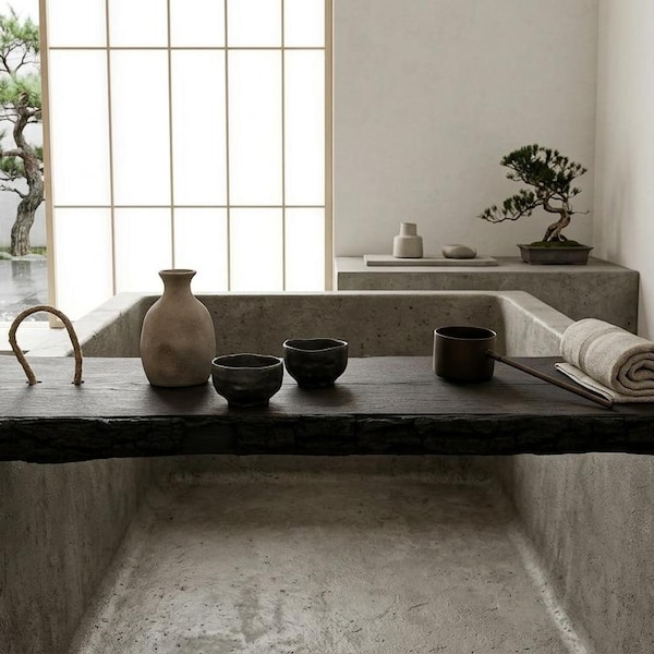 Yakisugi Charred Wood Bath Tray, Japandi Zen Spa Decor, 90cm Custom Bath Board