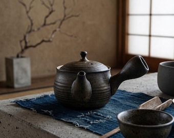 Kyusu Keramik Teekanne, Japanische Seite Griff Teekanne, Wabi Sabi Steinzeug Teegeschirr, Ton lose Blatt Teekanne, Zen Teezeremonie Kunst