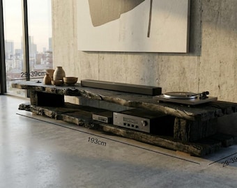 Yakisugi Charred Wood Media Console – Japandi Style TV Stand, 193cm Solid Wood Furniture