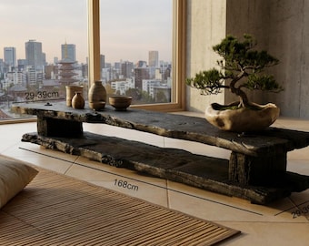 Yakisugi Charred Wood Media Console – Charred Wood TV Stand, Japandi Style