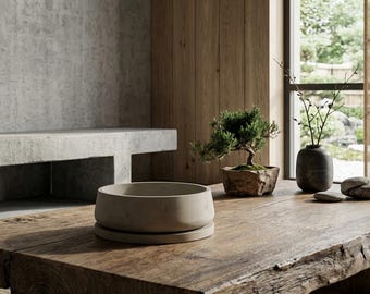 Minimalistische architecturale kom - Japandi-decor - zen-brutalistisch schip - 16,5 cm decoratieve alleshouder - modern sculptuurobject
