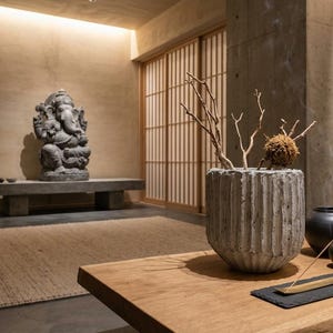 Grande fioriera in carta, argilla e cemento - Vaso da fiori brutalista scolpito a mano - 26 cm Decorazione Zen giapponese - Vaso testurizzato Wabi Sabi - Lucid Nature