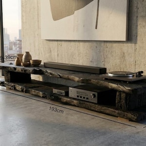 Yakisugi-Medienkonsole aus verkohltem Holz – TV-Ständer im Japandi-Stil, 193 cm, Massivholzmöbel
