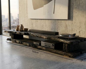 Yakisugi Charred Wood Media Console – Japandi Style TV Stand, 193cm Solid Wood Furniture