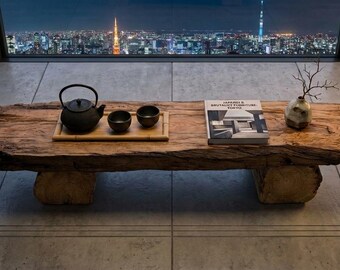 Banco bajo de madera recuperada de 120 años de antigüedad, altar de meditación Japandi antiguo de 106 cm, pedestal Wabi Sabi, decoración brutalista Zen Heritage, Lucid Nature