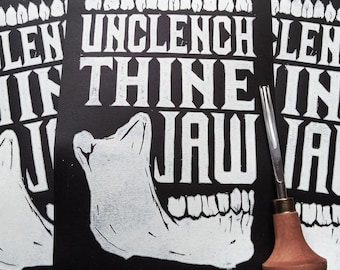 Desserrez Thine Jaw - Impression lino, Impression linogravure, Linogravure