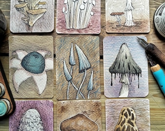 Cartes d'art champignons - Artist Trading Cards, ACEO