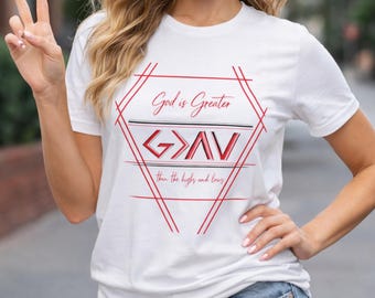 Koszulka z grafiką wiary, chrześcijańska, z przesłaniem, koszulka z bawełny, religijna, Bóg, większy, inspirujący, wierzący, biały, duchowy top z wersetem biblijnym