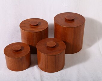 Mid Century Teak 4 Piece Canisters
