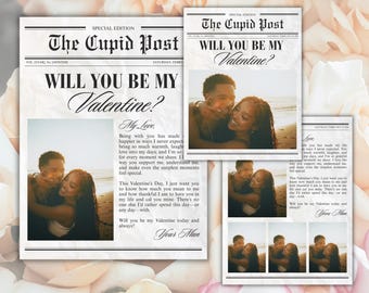 Personalized Valentine's Day Will You Be My Valentine Newspaper Flyer Printable Custom Canva Template Digital Download