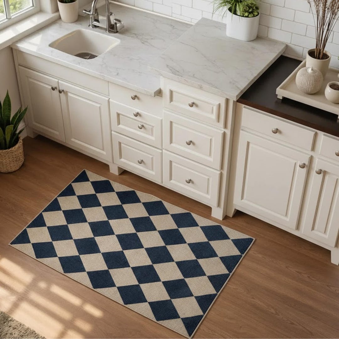 Checkered Farmhouse Kitchen Rug, Washable Entryway Mat - Etsy