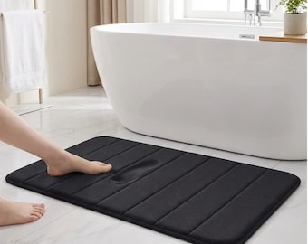 Black Memory Foam Bath Mat, Soft Microfiber Velvet, Non-Slip